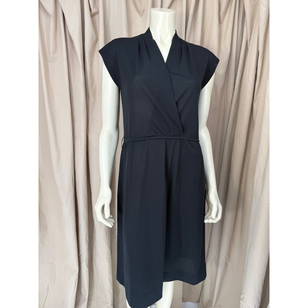 Vintage 70s 80s Black Wrap Dress ILGWU Union Made Asymmetrical Minimalist Midi